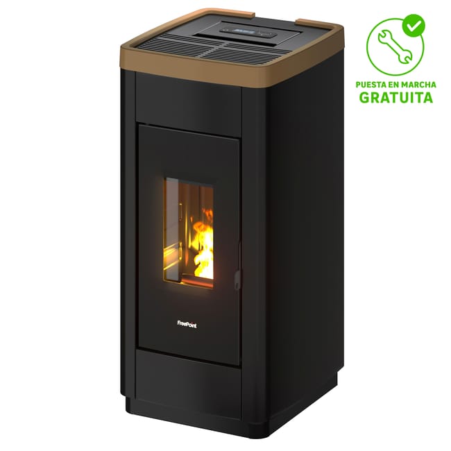 Estufa de pellet 9kW silenciosa y potente — WiFi incluido — dorada