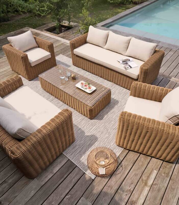 Salón de Jardín de 7 Plazas en Resina Trenzada con Tapa Integrada