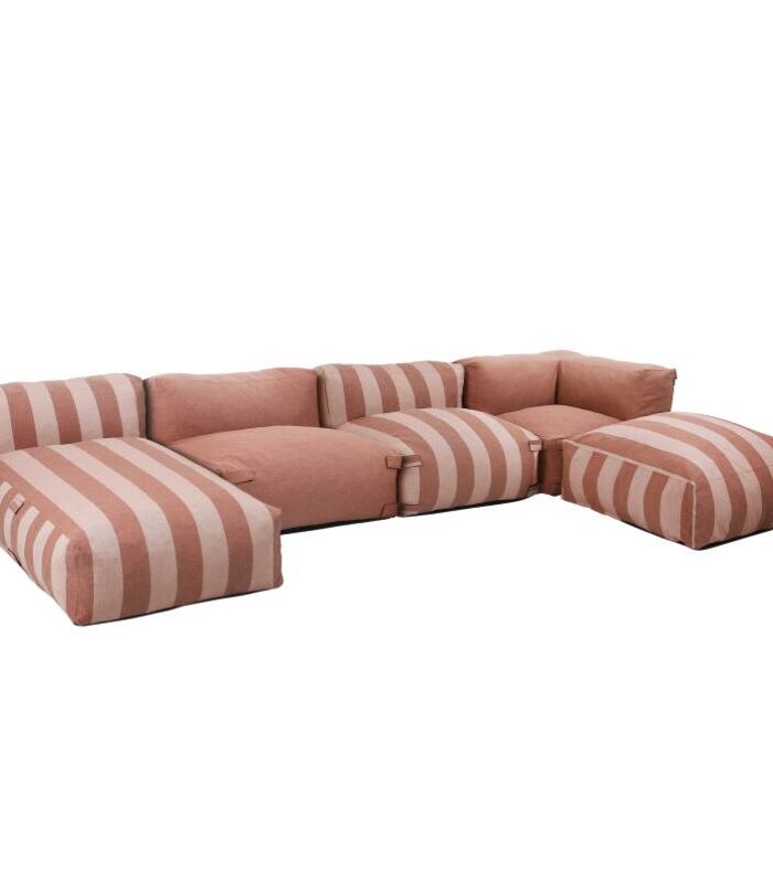 Sofá Modular de Exterior a Rayas para 5 Personas con Tumbona y Puf