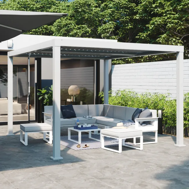 Pérgola Bioclimática NATERIAL Clima Bio Aluminio Blanca 358x313 cm - Lamas Orientables