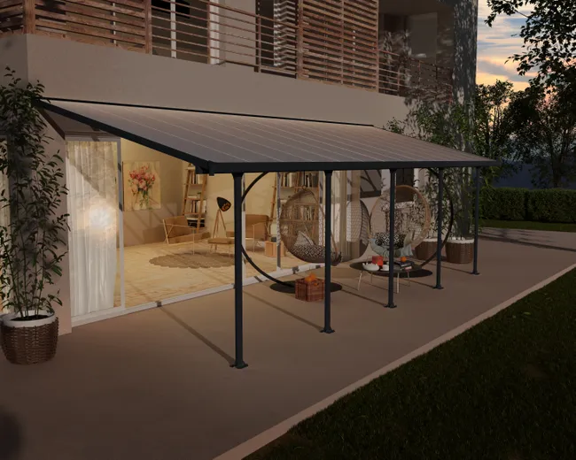 Pérgola Adosada Feria 300x851 cm Gris - Estructura Aluminio con Cubierta