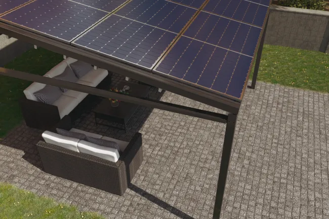Pérgola de Aluminio Genova Solar Gris 484x478 cm con Cubierta Solar Integrada