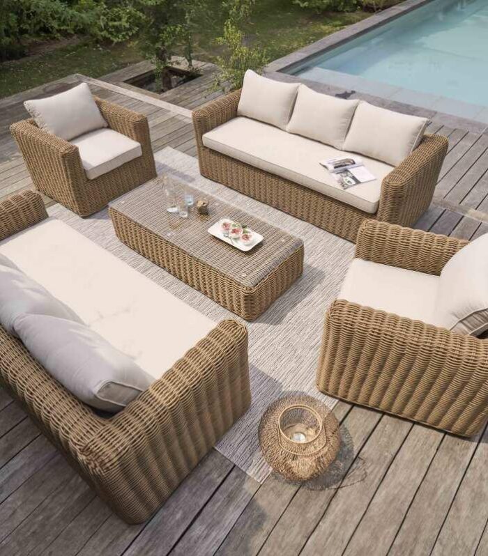 Mueble de jardín de 8 plazas en resina trenzada