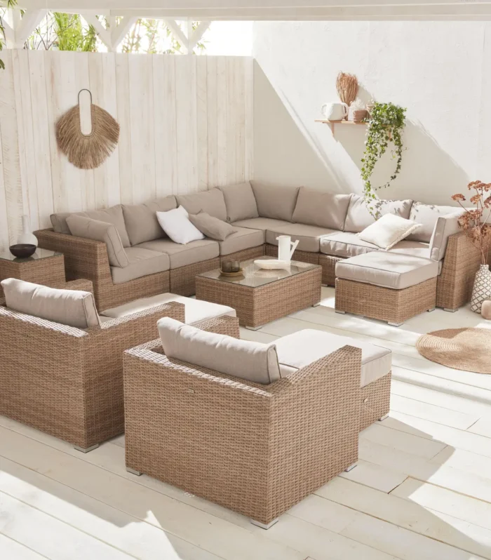 Conjunto de muebles de jardín de resina tejida, 12 a 14 plazas